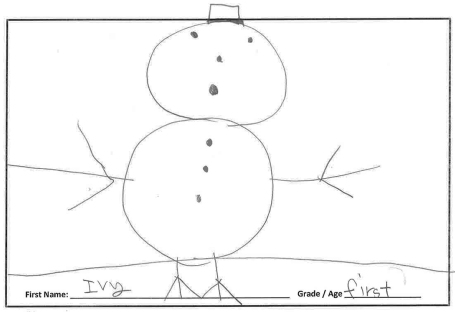 I like to make a snowman out of snow and sticks, and blueberries and a hat. -- Ivy, Grade 1